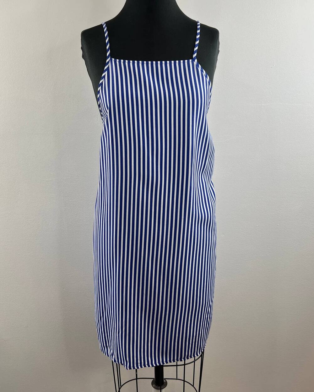 ASOS Blue White Striped Square Neck Spaghetti Strap Cinched Shift Dress Sz 10 M
